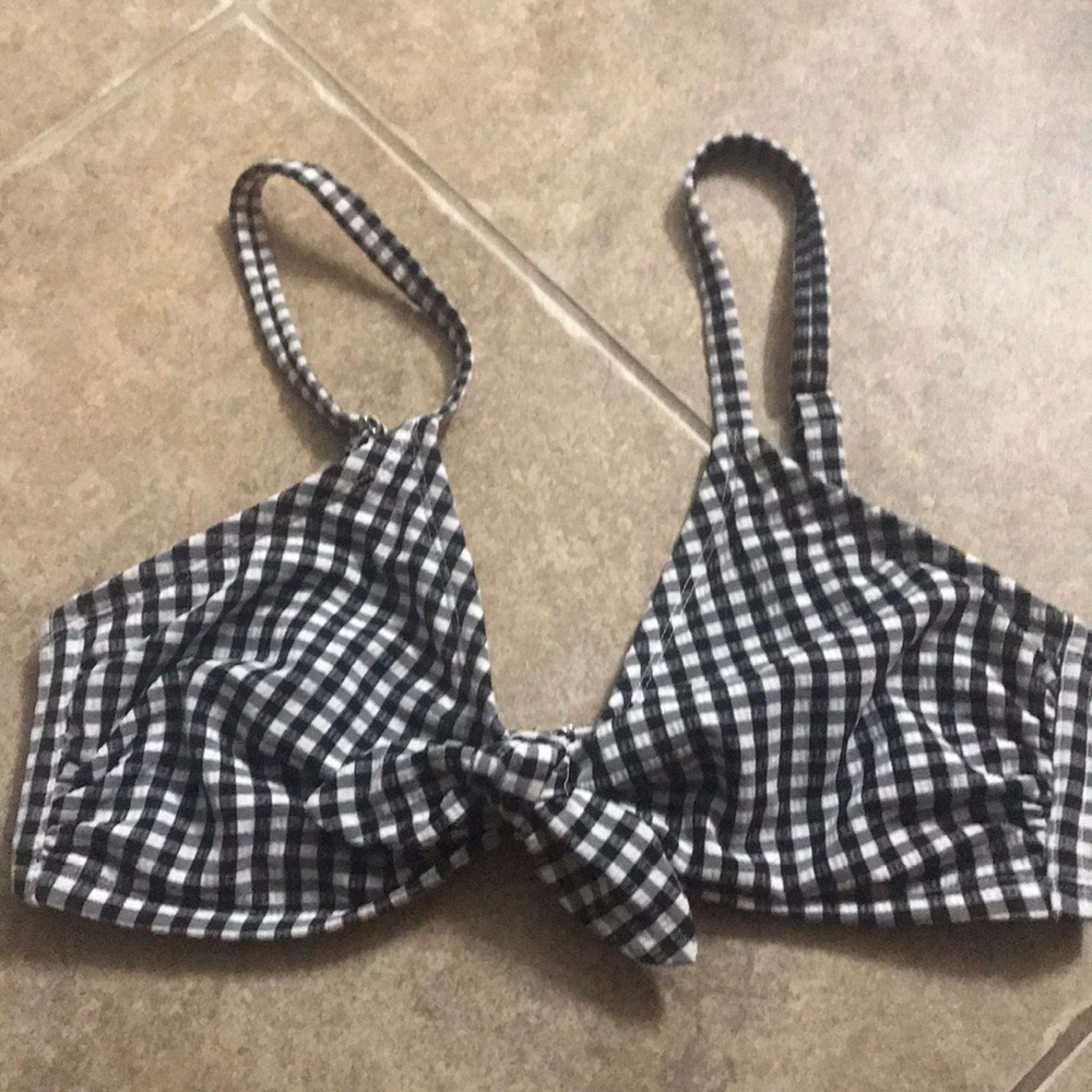 Black and white checkered bathing suit top